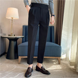 Riolio British Style Autumn New Solid High Waist Trousers Men Formal Pants High Quality Slim Fit Business Casual Suit Pants Hommes