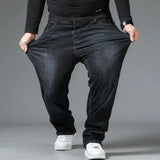 Riolio  Mens Large Size Black Jeans 10XL Oversize High Waist Loose Trousers Husband Plus Size Loose Denim Trousers Blue Male Denim Pants