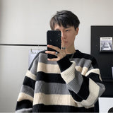 Riolio Autumn Winter Sweater Men Pullover Korean Style Male Striped Sweater Loose Knitted Sweater Trend Thick Top Mens Clothing