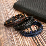 Riolio Hot Fashion Beads Leather Bracelet Men Classic Tiger Eye Beaded Multi Layer Leather Bracelet For Men Jewelry Gift