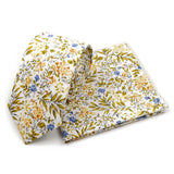 Riolio  Men's Floral Cotton Tie Pocket Handkerchief Set White Blue Woven Necktie Flower Leaves Pattern Wedding Party Accessories Gifts