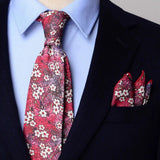 Riolio  2PCS Neck Tie Set 8CM Top Cotton Floral Printed Necktie Fashion Block Flower Suit Ties For Men Shirt Handkerchief Wedding Cravat