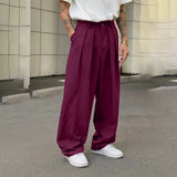 Riolio  Men Wide-legged Suit Pants Luxury High Waist Solid Color Casual Pants Korean Fashion Premium Double Draped Straight Trousers