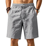 Riolio  Men Linen Blend Elastic Waist Drawstring Casual Beach Shorts