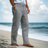 Riolio  Spring Men Straight Pants High Waist Linen Solid Color Casual Pants Breathable Comfortable Premium Beaches Daily Leisure Trouser