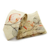 Riolio  Men's Floral Cotton Tie Pocket Handkerchief Set White Blue Woven Necktie Flower Leaves Pattern Wedding Party Accessories Gifts