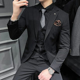 Riolio  ( Blazer + Vest + Pants ) Boutique Fashion Solid Color Men's Slim Casual Business Suit Three-piece Set Groom Wedding Dress Party