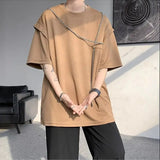Riolio  Fake Two-piece Short-sleeve T-shirt for Men New Summer Style American Retro High Street Trendy Brand Loose T-shirt
