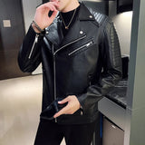 Riolio Mens Moto Biker Leather Coat Spring Autumn Leather Jacket Men Stand Collar Slim Pu Leather Jacket Fashion Motorcycle Causal Coat