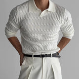 Riolio  New American Fashion Jacquarded Men Polo Sweater Light Luxury V Neck Knit Solid Color Long-sleeved Tops Premium Quality Knitwear