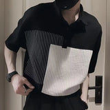 Riolio  Striped Polo Men's Short-sleeved Trendy Brand Ins Spliced lapel T-shirt New Casual Style