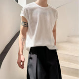 Riolio  Mens Micro-Transparent Hollow T-Shirt Summer Streetwear Breathable Fashion Niche Plain Short-Sleeve Top Men'S Clothing New