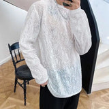 Riolio  French Style White Men's Wear Fashion Solid Color Jacquard Weave Tops Men's Summer Thin Style Breathable Long Sleeve T-shirt