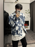 Riolio Korean Retro Vintage Jacquard Short Shoulder Pad Denim Jacket Men's American Style High-end Design Street Jacket Aesthetic Chic