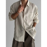 Riolio  Linen Long-sleeved Shirt Men's Spring Autumn Retro Style Loose Thin Breathable Shirt
