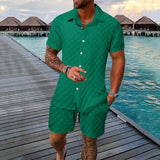 Riolio Europe and America new summer men's loose fashion solid color casual mix short sleeve T-shirt shorts suit