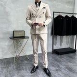 Riolio  Men's Slim Fit Three Piece Suit Double Row Buttons Fashionable Maturity Style Korean Version Wedding Groomsmen Western Coat