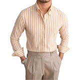 Riolio New Naples Business Men Shirts Light Luxury Textured Lapel Striped Long Sleeve Cardigan Leisure Premium Commuter Blouse M-3XL