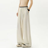 Riolio  Summer Men's Teal Wide-Leg Pants Contrast Waist Drawstring Casual Trousers