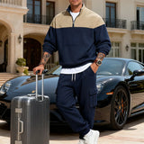 Riolio  Cross-border winter new product outdoor leisure simple male contrasting color loose tooling stand-up collar sweatshirt set