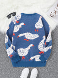 Riolio New Popular Autumn Winter Cute Duck Jacquard Pattern Pullover Sweater Casual Round Neck Contrast Color Knitted Men's Pullover