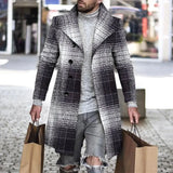 Riolio Autumn Winter Men's Single Breasted Woolen Overcoat Plaid Print Male Long Thicken Windbreaker Fashion Causal Coat Outerwear Men