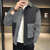 Riolio  Spring Autumn New Turn-down Collar Long Sleeve Fashion Shirt Man High Street Casual Striped Printing Pockets Patchwork Cardigan