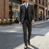 Riolio  Men Suit Dark Gray 3 Pieces Jacket Vest Pant With Lapel Black Vest For Wedding Groom Birthday Banquet Party Business Work Office