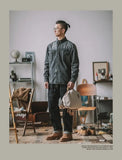 Riolio Retro Vertical Striped Denim Shirt Heavy American Casual Vintage Workwear Clothes Washing Old Pockets Long-sleeve Shirt