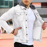 Fashion Winter Denim Jacket Men Autumn Men's Casual Hooded Jacket New Stitching Slim Cardigan Y2k Solid Color Top Coat Outerwear