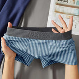 Riolio Men Boxer Versatile Mid-rise Striped Print Patchwork Color Thin Shorts Briefs Quick Drying U-convex Panties Men's Underpants