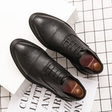 Riolio New Men Dress Shoes Leather Shoes Fashion Derby Shoes Classic Casual Business Wedding Footwear Brown Italy Male Formal Shoe