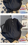 Riolio American Retro Henry Neck Short-sleeved T-shirt Korean Style Fashion Waffle Loose Niche Design Sense Casual T-shirt Trendy Top