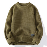 Riolio Casual Men's Round Neck Sweater Solid Color Texture Warm Knit Slim Fit Pullover Sweater Fashion New Winter