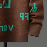 Riolio  New American Trendy Men Sweaters Light Luxury Letter Printed Knit O Neck Long Sleeve Pullover Casual Loose High Street Knitwear