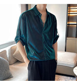Riolio Men Shiny Design Casual Shirt Trendy Handsome Shirts Fashion Loose Half Sleeve Tops Korean Style Personality Clothing