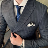 Riolio  ( Jacket + Vest + Pants ) New Men's Double-breasted Tuxedo Groom's Wedding Dress British Gentleman Suit 3Pcs Sets