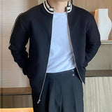 Riolio New Korean Fashion Men Cardigan Coat Light Luxury Trendy Knit Zipper Long Sleeve Sweater Jackets High Quality Patchwork Knitwear
