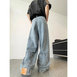 Riolio  Hong Kong Style Wide-leg Jeans for Men in Spring Autumn New Style Loose-fitting Trendy Pants