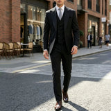 Riolio  Men Suit Dark Gray 3 Pieces Jacket Vest Pant With Lapel Black Vest For Wedding Groom Birthday Banquet Party Business Work Office