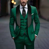 Riolio  Elegant man suit Green Men Suits Blazer Formal Black Shawl Lapel Slim Fit Clothing High Quality 3 Piece Jacket Pants Vest