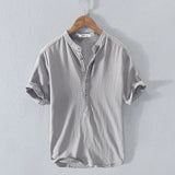 Riolio Cotton Linen Men's T-irt Summer Vintage Flax ort Sve Stand Collar White  irt Linen irt Breathable Lightweight ...