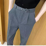 Riolio  New Summer Thin Versatile Casual Suit Pants Men Belt Solid Color Slim Feet Pants Men