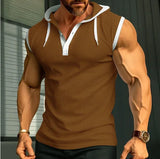 Riolio  Summer Tank Top for Men American Retro Handsome Loose Casual Simplicity Solid Color Button Hooded V Neck Sleeveless Chic Tops