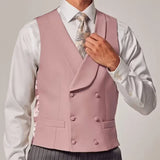 Riolio  Men Vest Sky Blue Solid Color Double Button With Lapel Waistcoat For Wedding Groom Business Formal Banquet Work Men Suit Vest