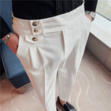 Riolio British Style Spring New Solid Business Casual Suit Pants High Waist Button Men Formal Pants High Quality Slim Office Trousers