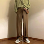 Riolio  Solid Color Men New Versatile Trousers Elastic Strap Straight Loose Casual Pants
