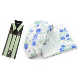 Riolio  Men's High Quality 6.5cm Floral Leaves Cotton Tie Handkerchief Suspender Set Novel Gentleman Artistic Wedding Accessories Gifts