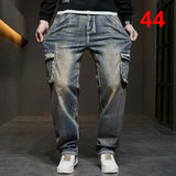 Riolio Plus Size Jeans Men Denim Pants Baggy Jeans Vintage Cargo Pants Loose Fashion Causal Trousers Male Big Size Bottoms