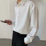 Riolio Spring Men's Clothing Long Sleeve Black White Striped Printed Fashion Casual All-match Handsome Trend Polo-Neck Button Shirt
